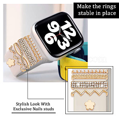 12Pcs 12 Style Flower & Wave & Rectangle Crystal Rhinestone Watch Band Charms Set with Imitation Pearl&nbsp;FIND-PH0007-68