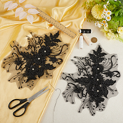 ポリエステルのパイエット刺繍布の縫い付けパッチ2枚  花  ブラック  245x330x3mm&nbsp;PATC-CY0001-01B