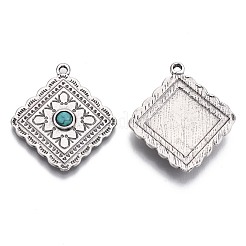 合金ペンダント  合成ターコイズ付き  菱形  カドミウムフリー＆ニッケルフリー＆鉛フリー  タイスターリングシルバー  31x28x4mm  穴：1.5mm&nbsp;PALLOY-R113-17TAS-NR