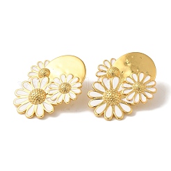 Rack Plating Flower Brass Enamel Stud Earrings&nbsp;EJEW-B062-34G