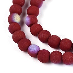 曇った不透明なガラスビーズの連売り  ラウンド  半分メッキ  ABカラーメッキ  ファイヤーブリック  4~4.5mm  穴：0.6mm  約97~100個/連  14.76~15.16インチ（37.5~38.5cm）&nbsp;GLAA-T032-P4mm-MBB23