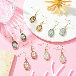 天然混合宝石オーバルダングルイヤリング  ペンダント  イオンプレーティング（IP）304ステンレススチールドロップイヤリング  40x12.5mm&nbsp;EJEW-JE05346