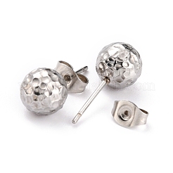 Non-Tarnish Textured Round Bead 304 Stainless Steel Stud Earring Findings&nbsp;EJEW-O104-01P