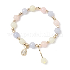 Natural White Jade Imitation Morganite Beads Round Beaded Bracelets&nbsp;BJEW-JB11933-02