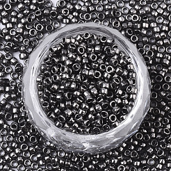 電気めっきガラスシードビーズ  機械刺繍に適合  メタリックカラー  ラウンド  黒メッキ  2.5x1.5mm  穴：1mm  約20000個/袋&nbsp;SEED-S042-01A-01