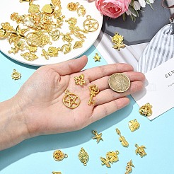 60pcs20スタイルチベットスタイルアロイペンダント  混合図形  ゴールドカラー  12~29.5x7~20.5x1~4.5mm  穴：1.5~3mm  約3個/スタイル&nbsp;FIND-YW0004-77