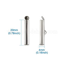 アイアン製チューブ型スライド式コードエンド紐留めパーツ  スライダエンドキャップ  プラチナ  20x4mm  3.2mm内径&nbsp;IFIN-TA0001-15
