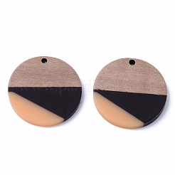 樹脂＆ウォールナットウッドペンダント  フラットラウンド  砂茶色  28x3mm  穴：2mm&nbsp;RESI-N025-005A-B02