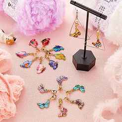 合金エナメルペンダント装飾  304ステンレススチール製カニカンチャーム  キーホルダー用  財布  バックパック飾り  蝶  32~37mm  16個/セット&nbsp;HJEW-SW00027-01