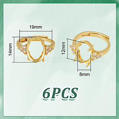 6Pcs Rack Plating Oval Brass Micro Pave Cubic Zirconia Adjustable Ring Components&nbsp;KK-UN0003-38