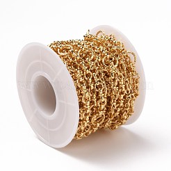 真鍮リンクチェーン  スプールで  テクスチャ  溶接されていない  18KGP本金メッキ  リング：8x1mm＆5x1mm  リンク：7x3mm  約16.4フィート（5m）/ロール&nbsp;CHC-A004-03G
