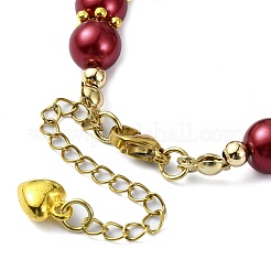 女性用ガラスイミテーションパールビーズブレスレット  暗赤色  7-1/8インチ（18cm）&nbsp;BJEW-JB10034-04