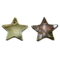 天然淡水シェルのペンダント  染め  スター  ダークカーキ  19~20x20.5~21.5x1~2mm  穴：1.6mm&nbsp;SHEL-R113-16D