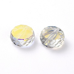 ガラスラインストーンビーズ  多面カット  フラットラウンド  クリスタルAB  8x3.5mm  穴：1mm&nbsp;RGLA-H108-08-001AB