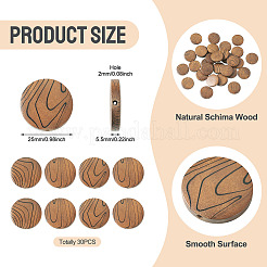 天然シマウッドビーズ30個  染め  フラットラウンド  サドルブラウン  25x5.5mm  穴：2mm&nbsp;WOOD-TA0003-07
