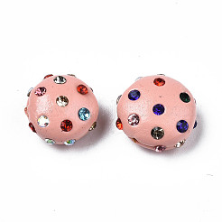 樹脂粘土ラインストーンビーズ  パヴェボールディスコビーズ  フラットラウンド  ピンク  11~12x7mm  穴：1.4mm  ラインストーン：pp15（2.1~2.2mm）&nbsp;RB-S056-27F