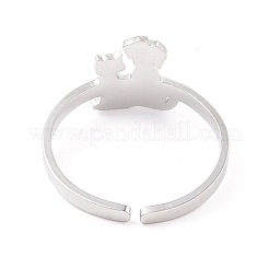 Non-Tarnish Kittens and Puppies 304 Stainless Steel Cuff Ring for Women&nbsp;LS-RJEW-B035-09P