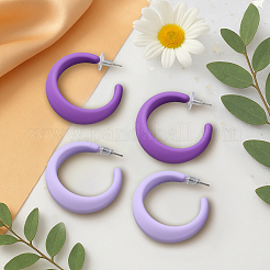 6 Pairs 2 Colors Acrylic C-Shaped Stud Earrings&nbsp;EJEW-GO0002-24
