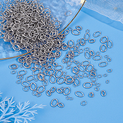 800個8スタイル304ステンレススチールオープン丸カン  オーバル  ステンレス鋼色  3.5~8x2.5~6x0.5~1mm  内径：1.5~4x2.5~6.5mm  100個/スタイル&nbsp;STAS-PH0004-26