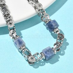 天然ブルースポットジャスパーリンクチェーンブレスレット（女性用）  キューブ  201ステンレス鋼と304ステンレス鋼の金具付き  7-1/2インチ（19.2cm）&nbsp;BJEW-Z148-06P-05