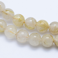 天然石ゴールドルチルクォーツビーズ連売り  ラウンド  6mm  穴：1mm  約67個/連  15.7インチ（40cm）&nbsp;G-P336-20-6mm