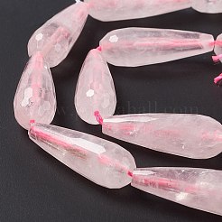 天然石ローズクォーツビーズ連売り  多面カット  ティアドロップ  28~30x9.5~10.5mm  穴：1.2mm  約13個/連  14.65''~15.39''（37.2~39.1センチメートル）&nbsp;G-I328-10