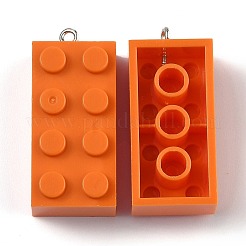 オペークアクリルパーツ  プラチナ鉄ループ付き  長い長方形のビルディングブロックチャーム  オレンジ  36x16x11.5mm  穴：1.5mm&nbsp;MACR-B0001-02G