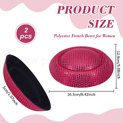 女性用ポリエステルフレンチベレー帽  キラキラのスパンコール付き  フクシア  163x129x50mm&nbsp;AJEW-WH0248-760F