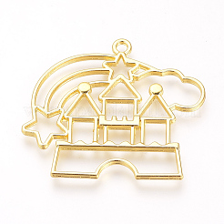 合金空枠ペンダント  UVレジンDIY用  エポキシ樹脂  プレスジュエリー  城  ゴールドカラー  40x46x2mm  穴：2.5mm&nbsp;LS-PALLOY-R098-10G
