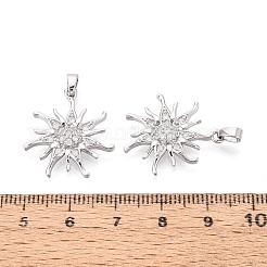 真鍮マイクロパヴェクリアキュービックジルコニアペンダント  太陽のチャーム  プラチナ  22.5x20x3mm  穴：4.5x2mm&nbsp;KK-T075-86P