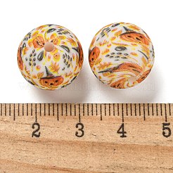 ハロウィーンの丸いシリコンビーズ  きいろ  カボチャ  15mm  穴：2mm&nbsp;SIL-K002-03B