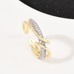 Brass Micro Pave Cubic Zirconia Adjustable Cuff Rings for Women&nbsp;RJEW-C140-13G