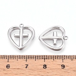 304ステンレスペンダント  ハートチャーム付きクロス  変色防止  ステンレス鋼色  16.5x15.5x2mm  穴：1.5mm&nbsp;STAS-N109-199P