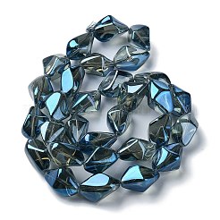 電気メッキ透明ガラスビーズ連売り  虹メッキ  ナゲット  マリンブルー  22x12.5x15mm  穴：1.4mm  約30個/連  25.20''（64センチメートル）&nbsp;EGLA-E060-01A-FR04