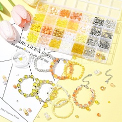 DIY 合金エナメル & ガラス & ABS プラスチック模造真珠ブレスレット ジュエリー作成キット  混合図形  きいろ  8mm  穴：1.3~1.6mm  2色  15個/カラー  30pc&nbsp;DIY-FS0007-52