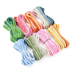 8袋 8色 3本撚り丸綿ツイストコード  グラデーションカラー  DIYクラフト用  ミックスカラー  3.5~3.8mm  約3.28ヤード（3m）/バッグ  1袋/色&nbsp;OCOR-TA0003-82A