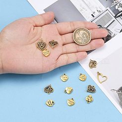 合金のチベット風チャーム  ハート  混合スタイル  アンティーク黄金  約10~49 mm幅  長さ12~52mm  厚さ1.5~16mm  穴：1~5.5mm&nbsp;TIBEP-MSMC012-1AG