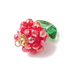 花のガラスペンダント  304ステンレススチールループ付き  ファセット(32ファセット)  レッド  27.5~28x17~17.5mm  穴：3.5x3mm&nbsp;PALLOY-MZ00805-03