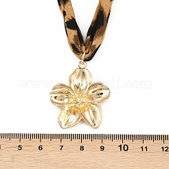 Alloy Flower Pendant 2-Strand Leopard Print Polyester Cord Necklaces for Women&nbsp;NJEW-A066-05G
