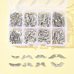140個8スタイルチベットスタイルアロイビーズ  ウイング  鉛フリー＆カドミウムフリー  アンティークシルバー  4~21x6.5~24x2.5~3mm  穴：1~1.6mm&nbsp;TIBEB-FS0001-18