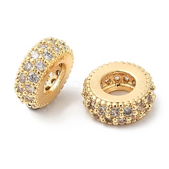Brass Micro Pave Cubic Zirconia Rondelle European Beads&nbsp;KK-P234-37G