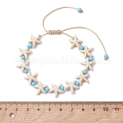 Adjustable Synthetic Turquoise Starfish Beads Braided Bead Bracelets for Women&nbsp;BJEW-JB13583