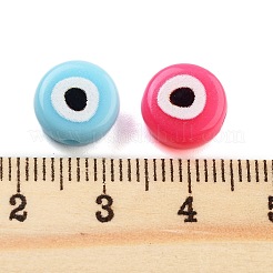 オペークプリントアクリルビーズ  アイ模様を有する平坦な円形  ミックスカラー  10x5mm  穴：1mm&nbsp;OACR-G038-04