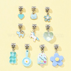 10 個 10 スタイル合金エナメル & 樹脂ヨーロッパダングルチャーム  アンティークシルバー大穴ペンダント  花と馬と熊  混合図形  ミックスカラー  21~35mm  ペンダント：13~28mm  1個/スタイル&nbsp;PALLOY-FZ00006
