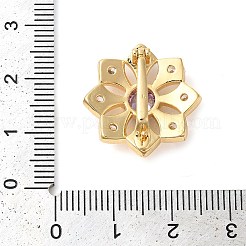 真鍮製マイクロペーブクリアキュービックジルコニアの留め金  カドミウムフリー＆ニッケルフリー＆鉛フリー  花  パープル  18KGP本金メッキ  20.5x8.5mm&nbsp;KK-G505-08G