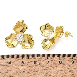 真鍮マイクロパヴェキュービックジルコニアスタッドピアスパーツ  花  カン付き  ラックめっき  長持ちメッキ  カドミウムフリー＆鉛フリー  ゴールドカラー  22.5x24.5mm  穴：2mm  ピン：0.7mm&nbsp;CU-CBA6E4E-02G