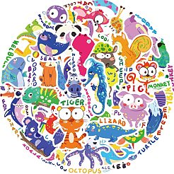 50Pcs Animal PVC Waterproof Cartoon Stickers&nbsp;STIC-T0001-05