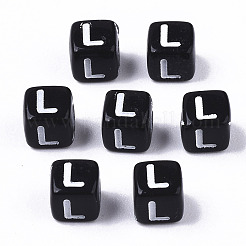 不透明なアクリルビーズ  水平穴  アルファベットスタイル  キューブ  ブラック＆ホワイト  文字L  5x5x5mm  穴：2mm  約2710個/271g&nbsp;LS-SACR-N002-01L