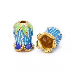 5-花びらラックメッキ真鍮エナメルビーズキャップ  カドミウムフリー＆鉛フリー  ゴールドカラー  14x10mm  穴：2mm&nbsp;LS-X-KK-P024-13-RS