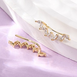 Brass Pave Cubic Zirconia Stud Crawler Earrings&nbsp;KK-CBAA351-19G-01